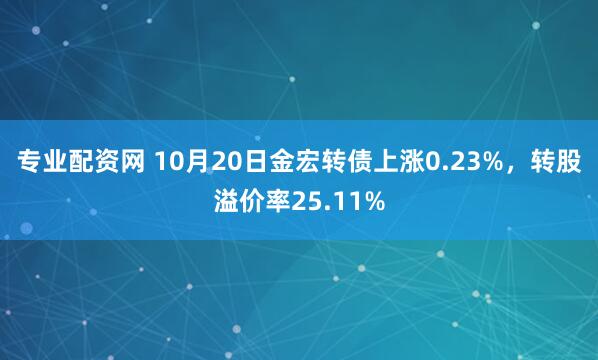 专业配资网 10月20日金宏转债上涨0.23%，转股溢价率25.11%
